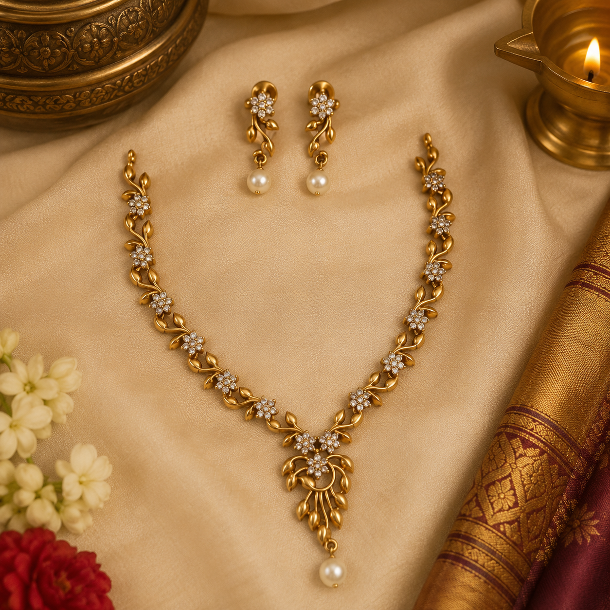 Premium Quality AD Stone Necklace With Earrings
