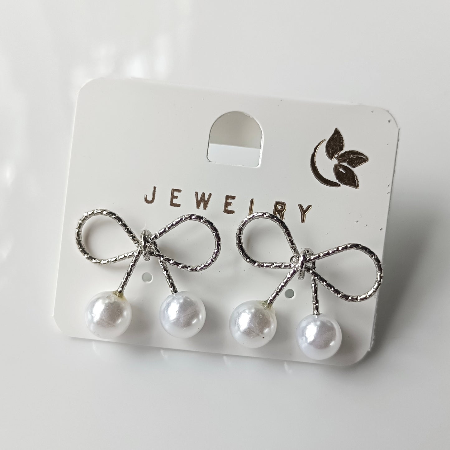 Korean Bow Pearl Earrings