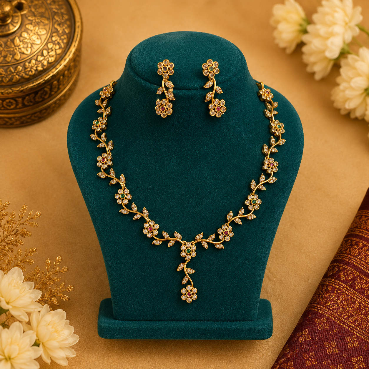 Premium Quality AD Stone Necklace + Earrings