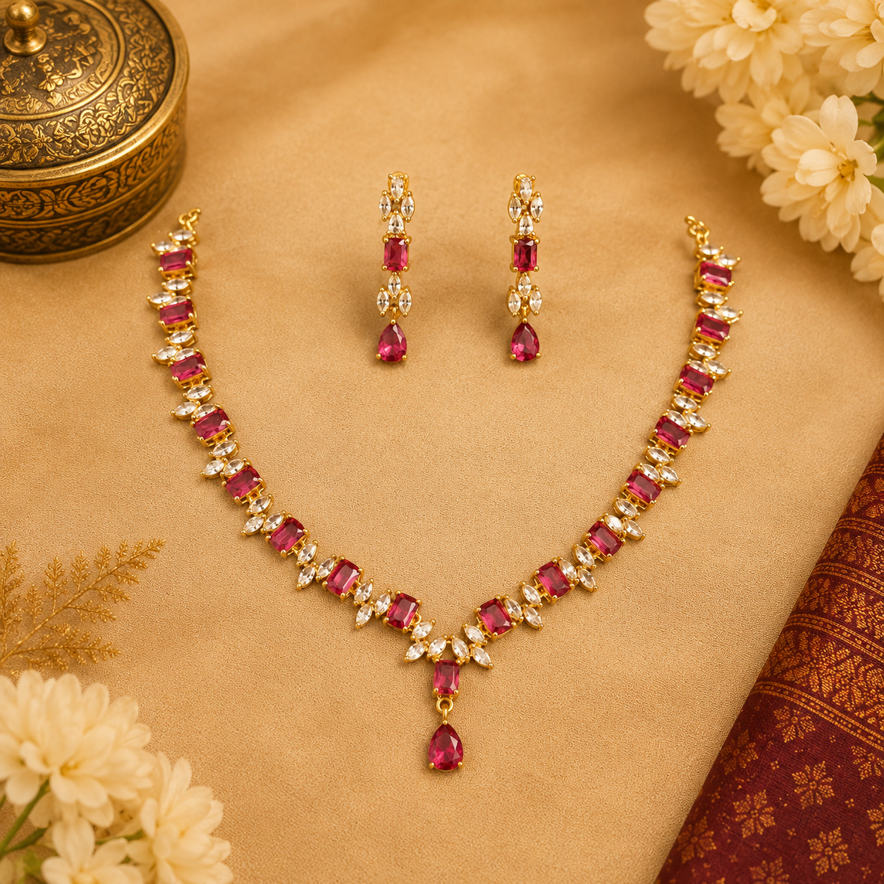 Premium Quality AD Stone Necklace + Earrings