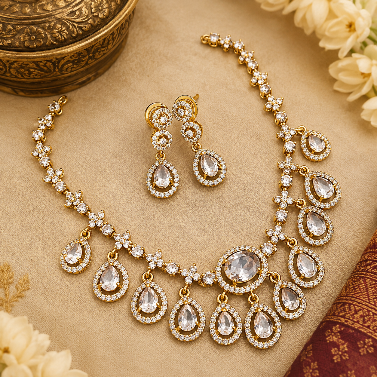 Premium Quality AD Stone Necklace With Earrings