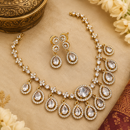 Premium Quality AD Stone Necklace With Earrings