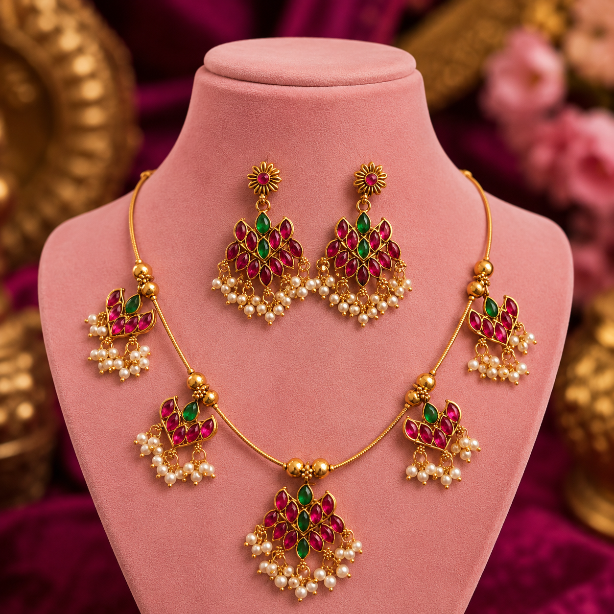 Temple Floral Necklace Set