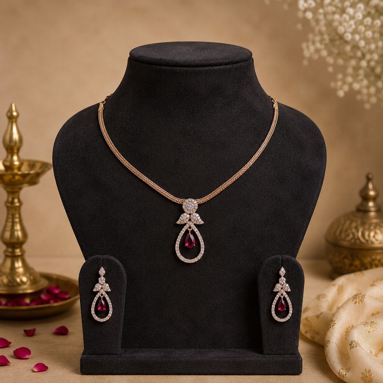 Diamond Replica Necklace + Earrings