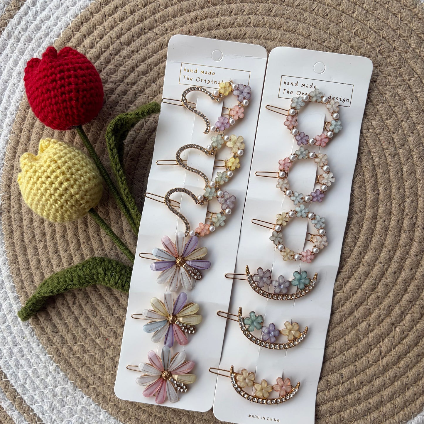 Floral stone hairpins(6pieces)