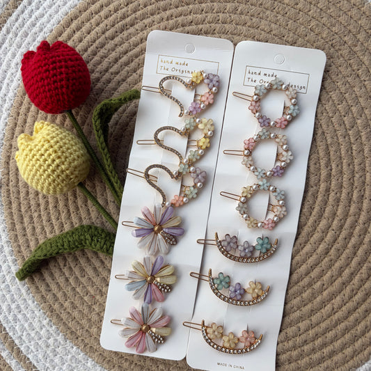 Floral stone hairpins(6pieces)