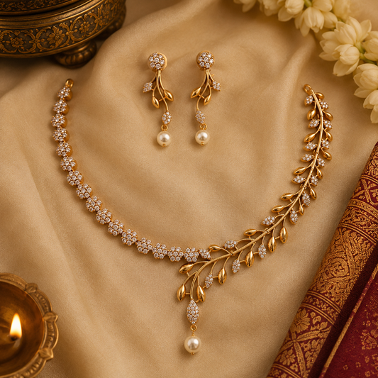 Premium Quality AD Stone Necklace With Earrings