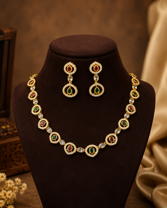 Premium Quality AD Stone Necklace + Earrings