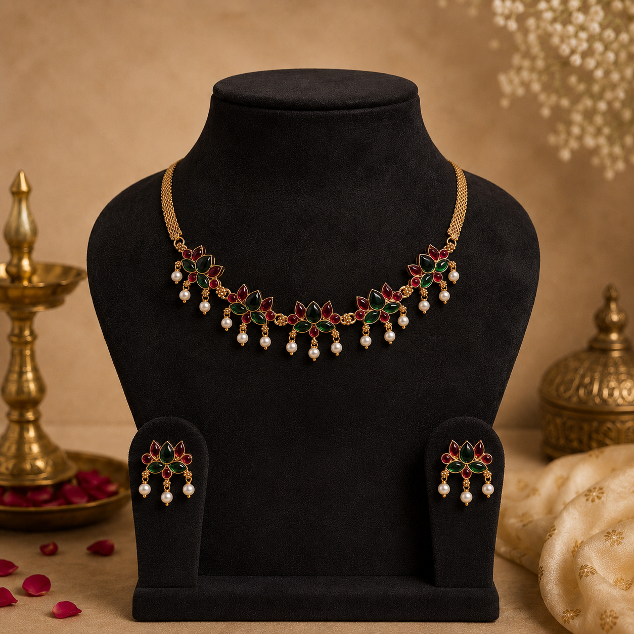 Lotus Necklace with Earrings