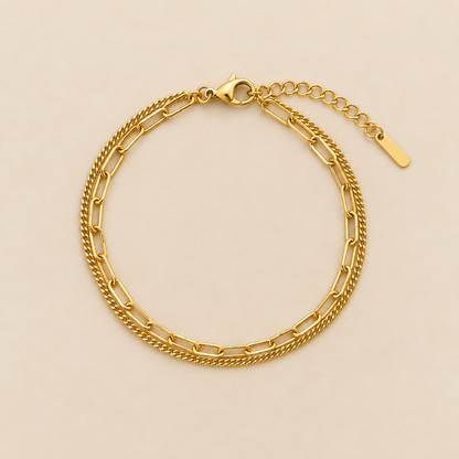Stainless Steel Anti Tarnish Double Layer Bracelet Adjustable