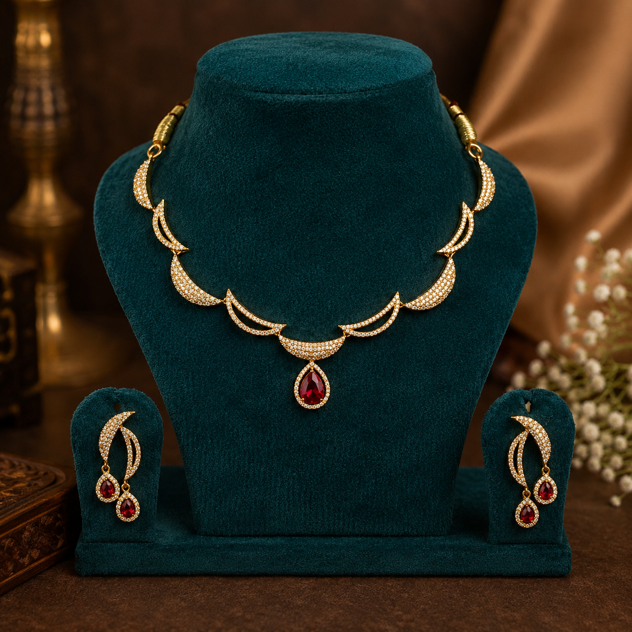 Premium Quality AD Stone Necklace + Earrings