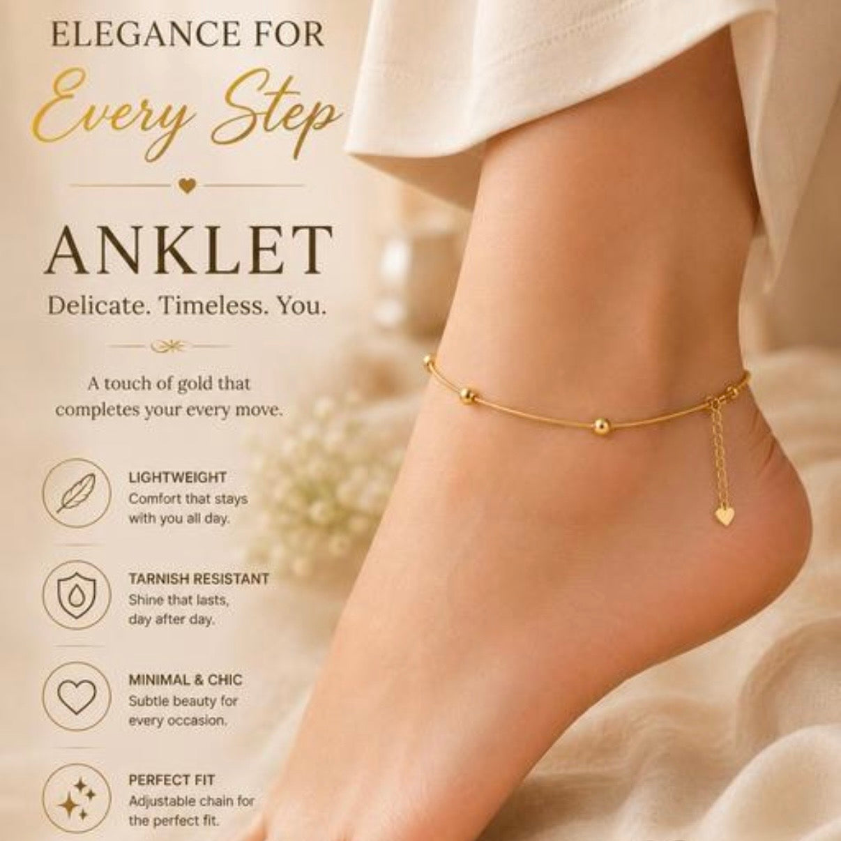 Stainless Steel Anklet / Waterproof (1 Piece)