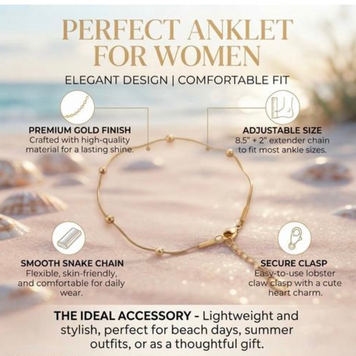 Stainless Steel Anklet / Waterproof (1 Piece)