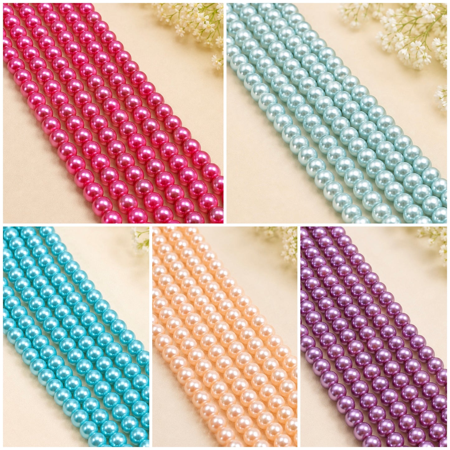 Pearl Glass Beads 8mm (1 String)