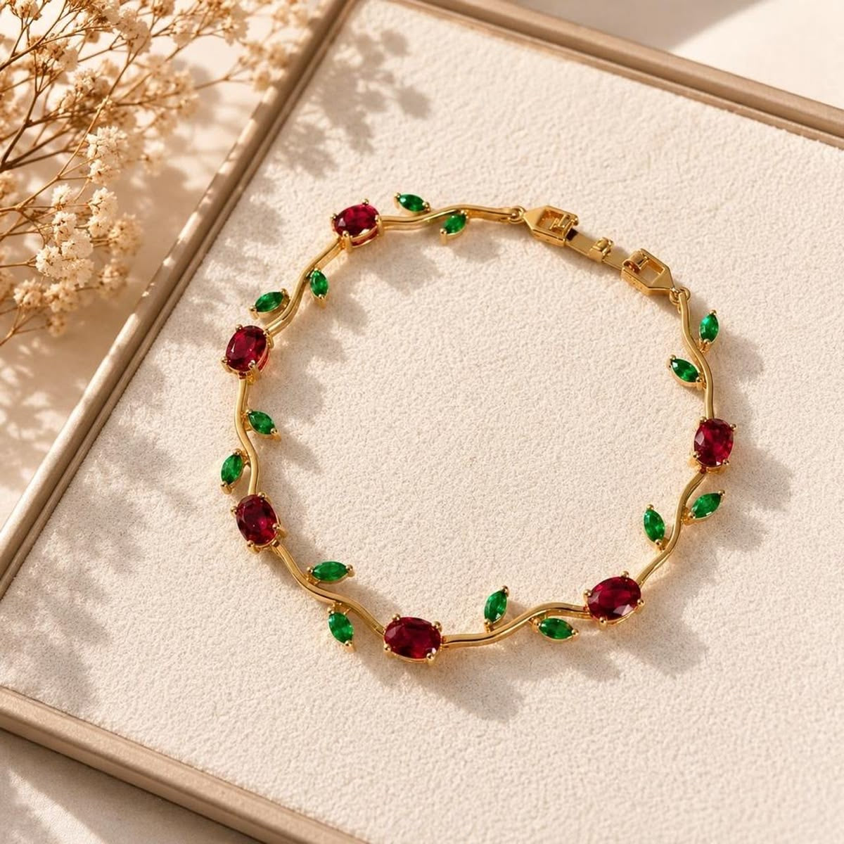 Anti Tarnish Tulips Bracelet (Red& Green)