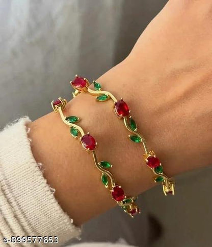 Anti Tarnish Tulips Bracelet (Red& Green)