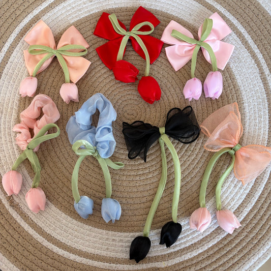 Tulips Combo (5 Bows+ 2 Scrunchies)