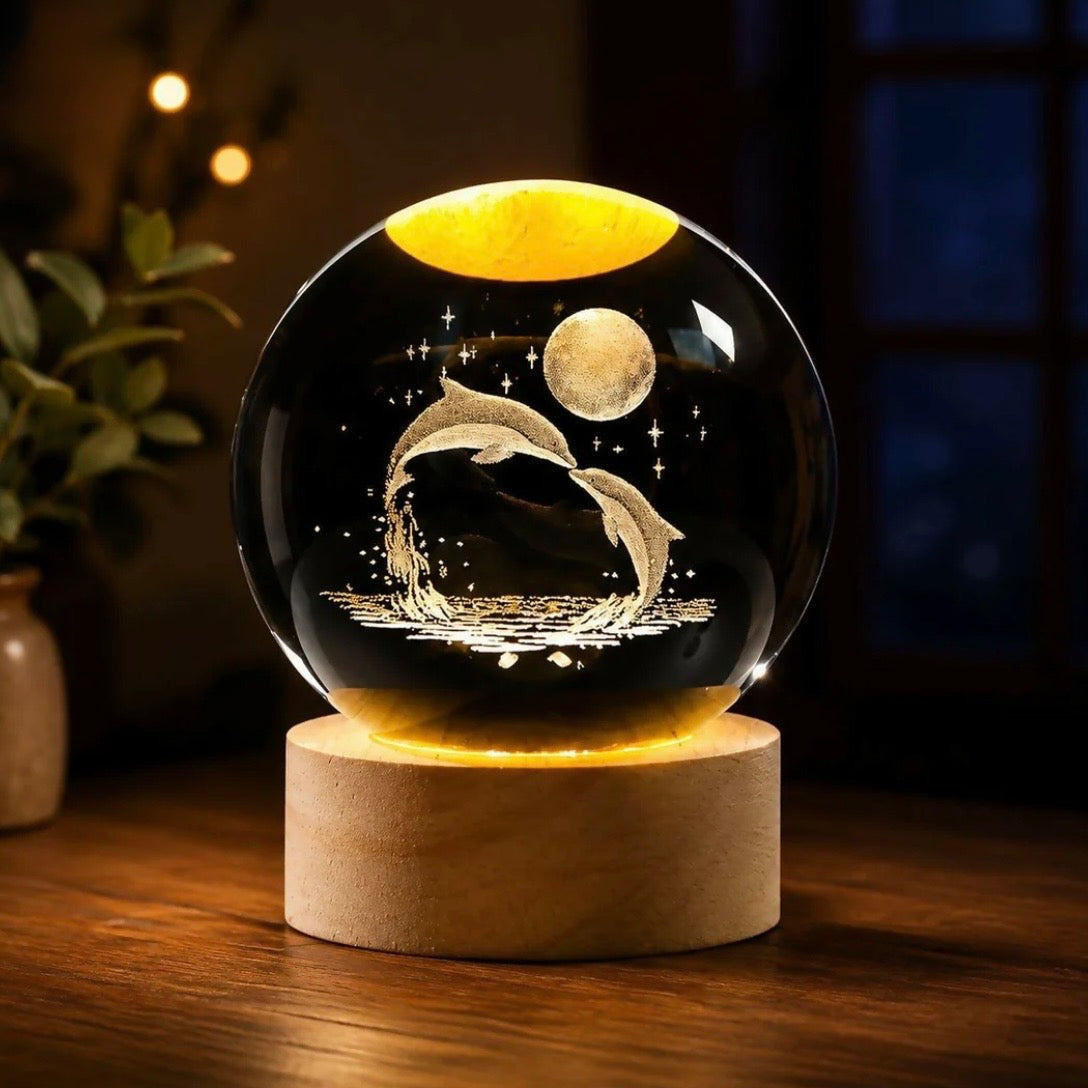 Celestial Dolphin Crystal Globe Night Lamp