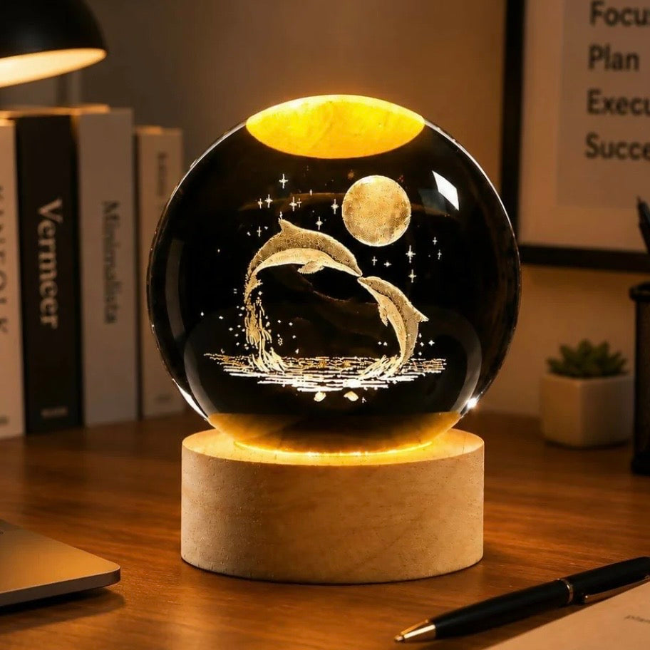 Celestial Dolphin Crystal Globe Night Lamp