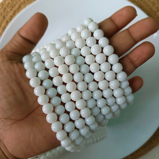 Milky White Glass Beads 8mm ( 95- 100 beads)