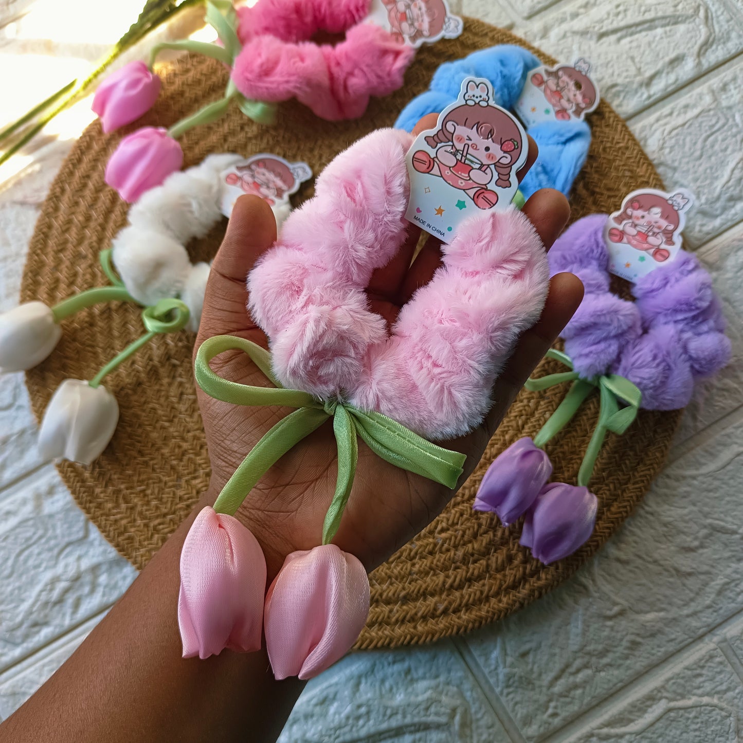 Premium Fur tulips Scrunchies (6 Pieces)