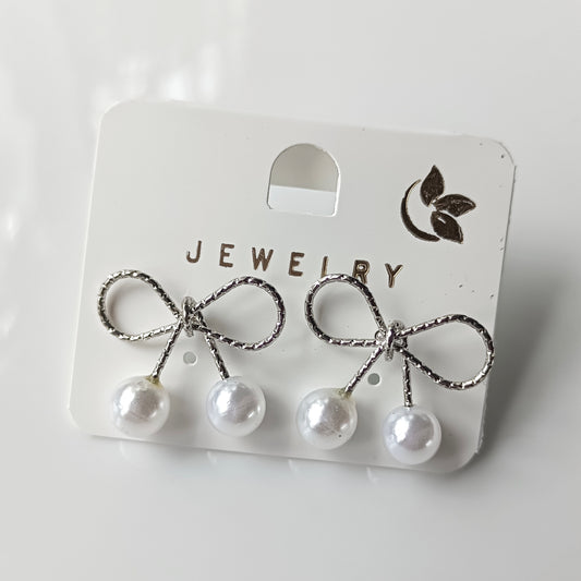 Korean Bow Pearl Earrings