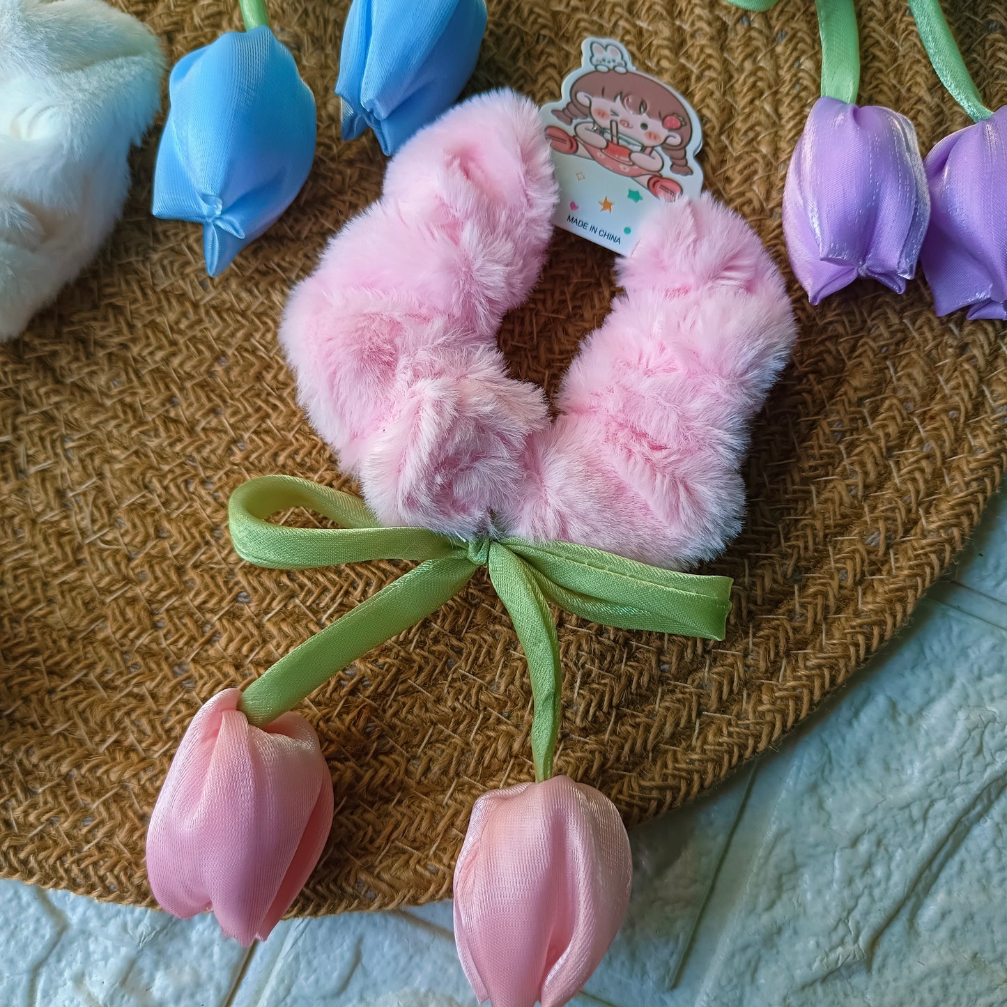 Premium Fur tulips Scrunchies (6 Pieces)