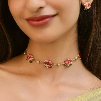 Trending Lotus necklace with earrings