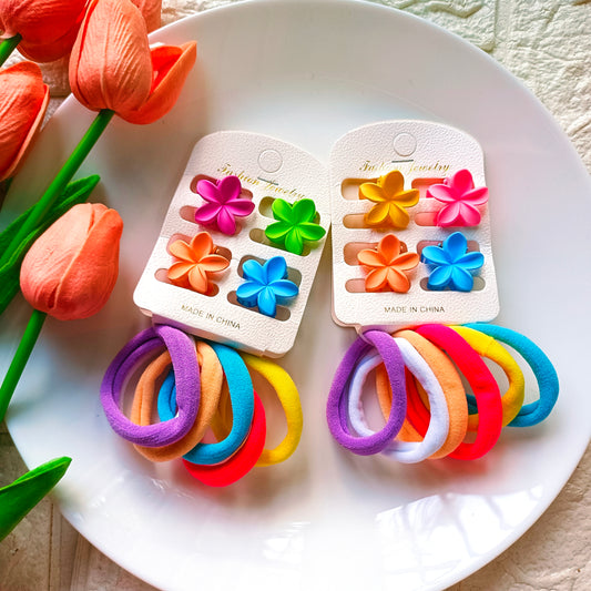 The Rainbow Hair Essential Combo ( 4 Claws & 6 Premium Rubber bands)