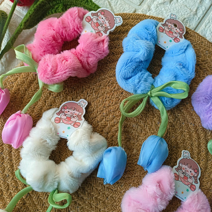 Premium Fur tulips Scrunchies (6 Pieces)
