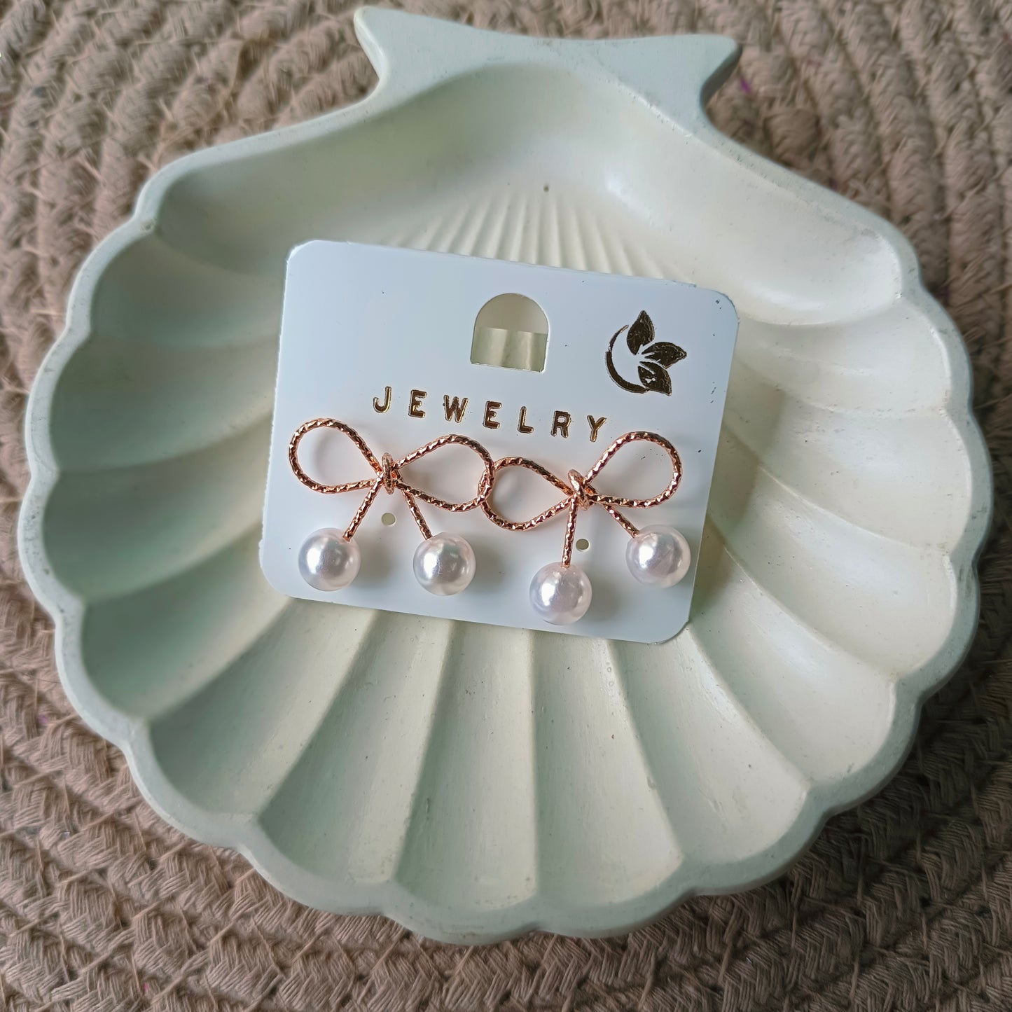 Korean Bow Pearl Earrings