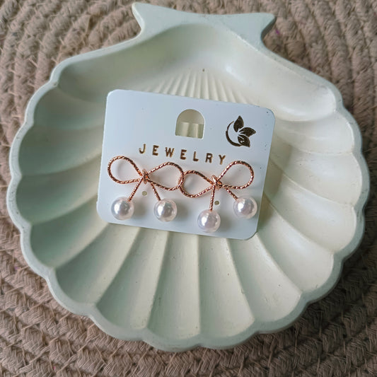 Korean Bow Pearl Earrings