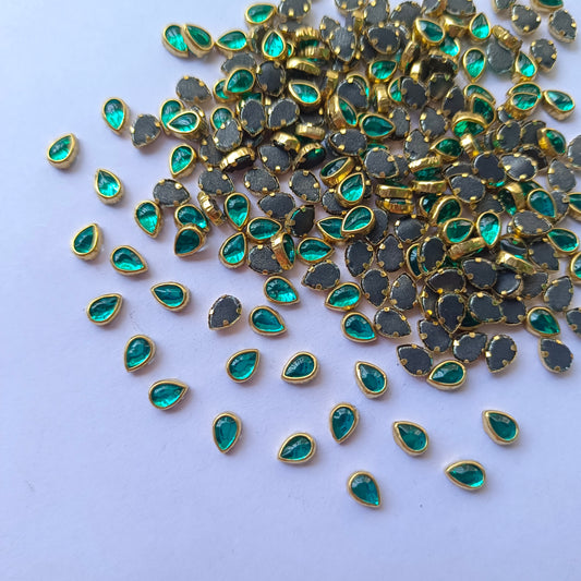Kundan Stone 4/6 DROP Glass(10 Grams) Sea Green