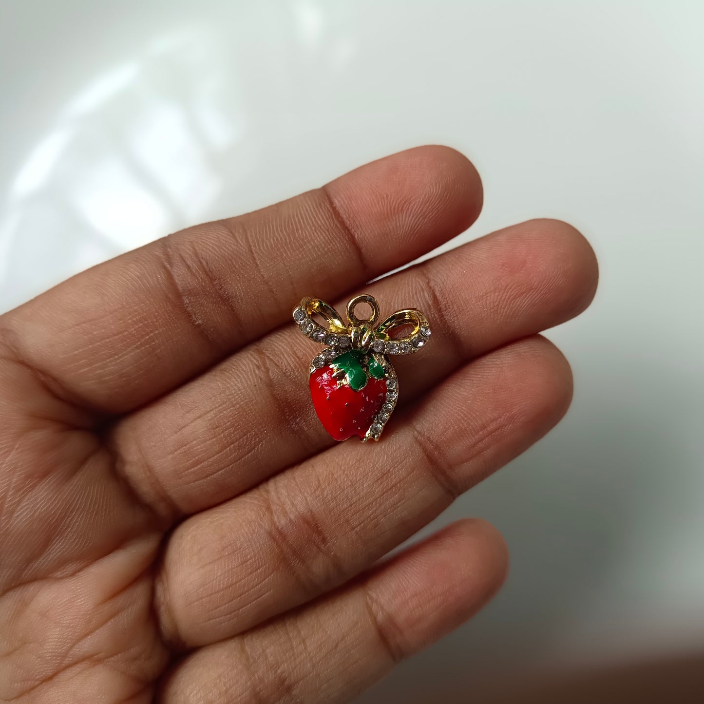 Bow Strawberry Stone Charm