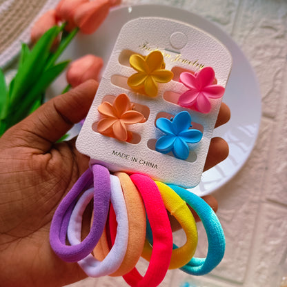 The Rainbow Hair Essential Combo ( 4 Claws & 6 Premium Rubber bands)